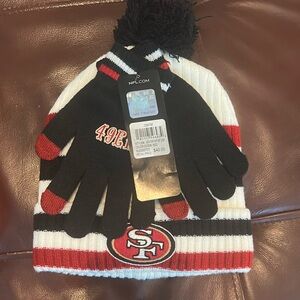 NFL San Francisco 49ers Black Red White Pom Beanie & Glove Set